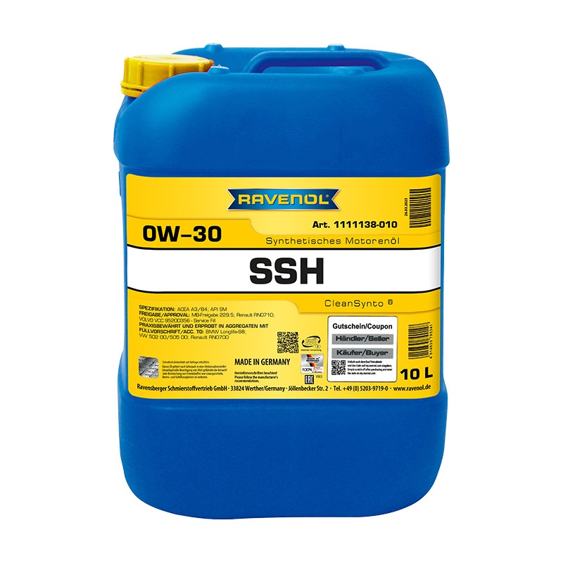 Моторное масло RAVENOL Super Synthetic Hydrocrack SSH SAE 0W-30 (10л) фото 1