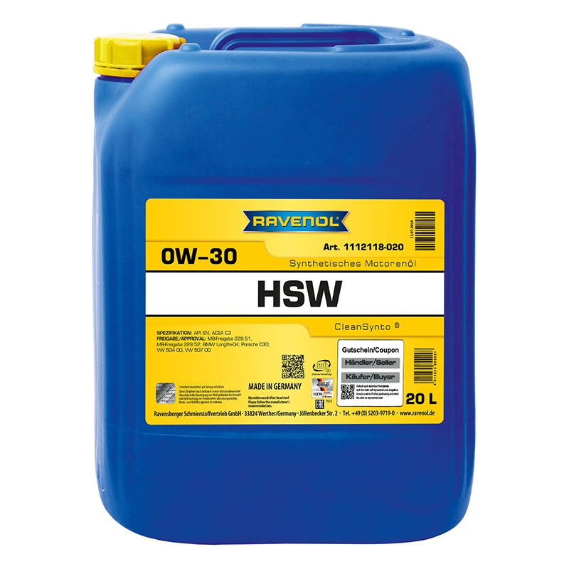 Моторное масло RAVENOL HSW SAE 0W-30 (20л) фото 1