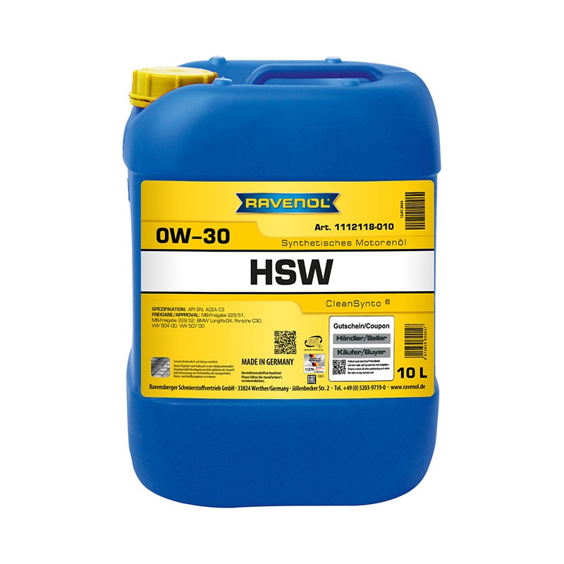 Моторное масло RAVENOL HSW SAE 0W-30 (10л) фото 1