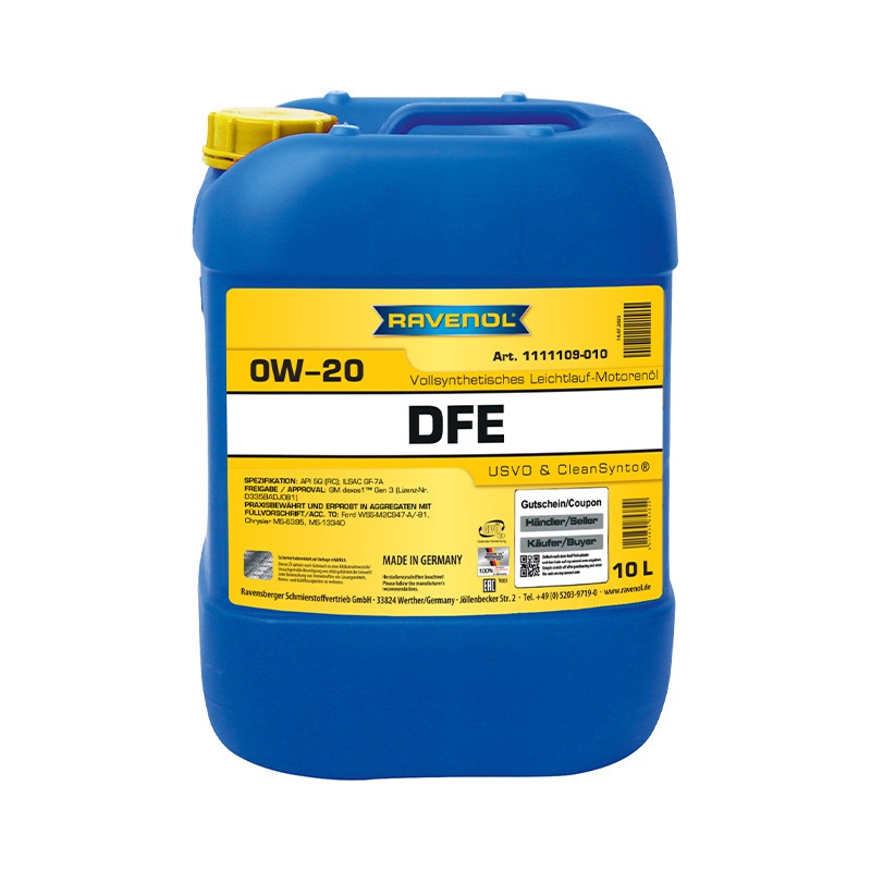 Моторное масло RAVENOL DFE SAE 0W-20 (10л) фото 1